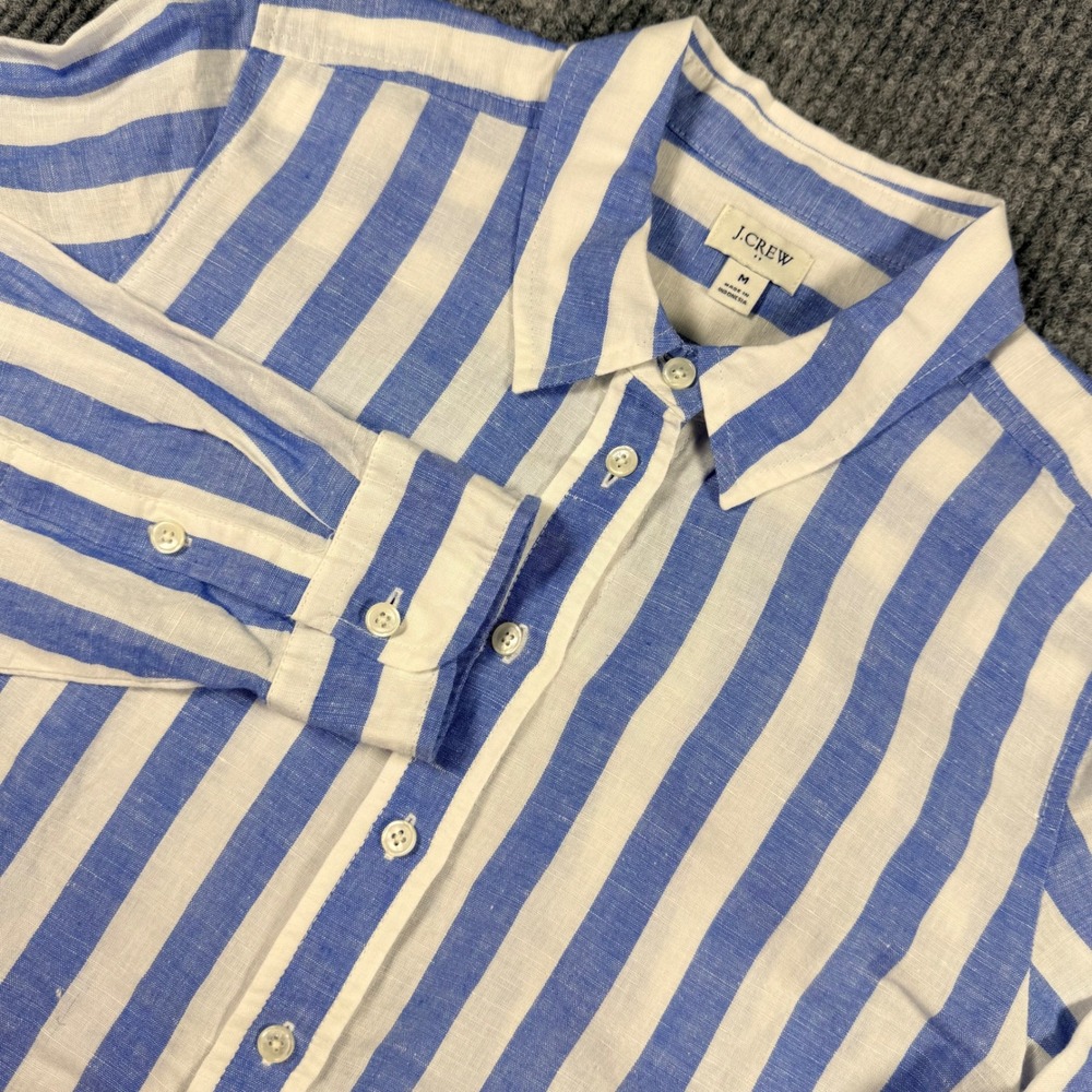 J.Crew Womens Blue White Striped Linen Cotton Button Down Shirt BY037 Size M